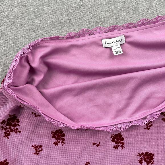 Love, Fire Floral Mesh Lace Trim Skirt Womens XL Pink Pull-On Coquette Feminine - Picture 6 of 13